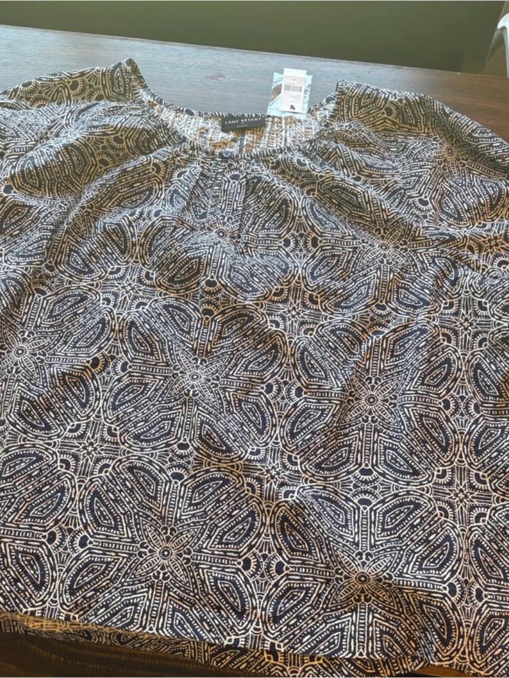 Lane Bryant Navy and White Printed Top